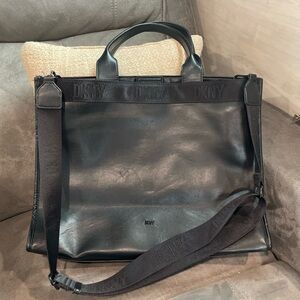 DKNY Black Leather Briefcase Tote with Removable Strap